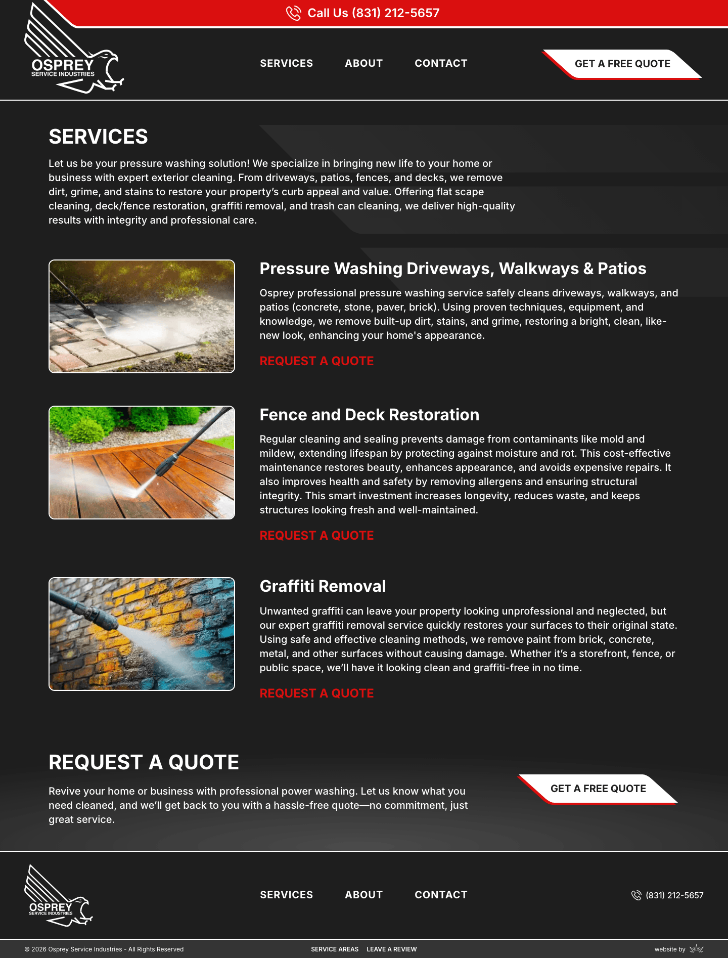 Osprey Service Industries Website Services Landing page design