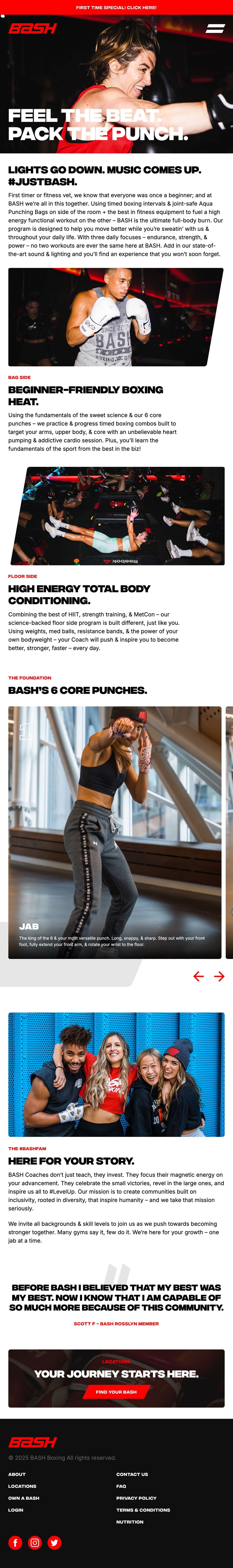 Full page screenshot from the mobile view of the about page of the BASH Boxing website