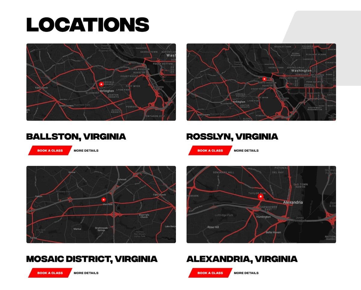 Locations Grid view on the BASH Boxing Website