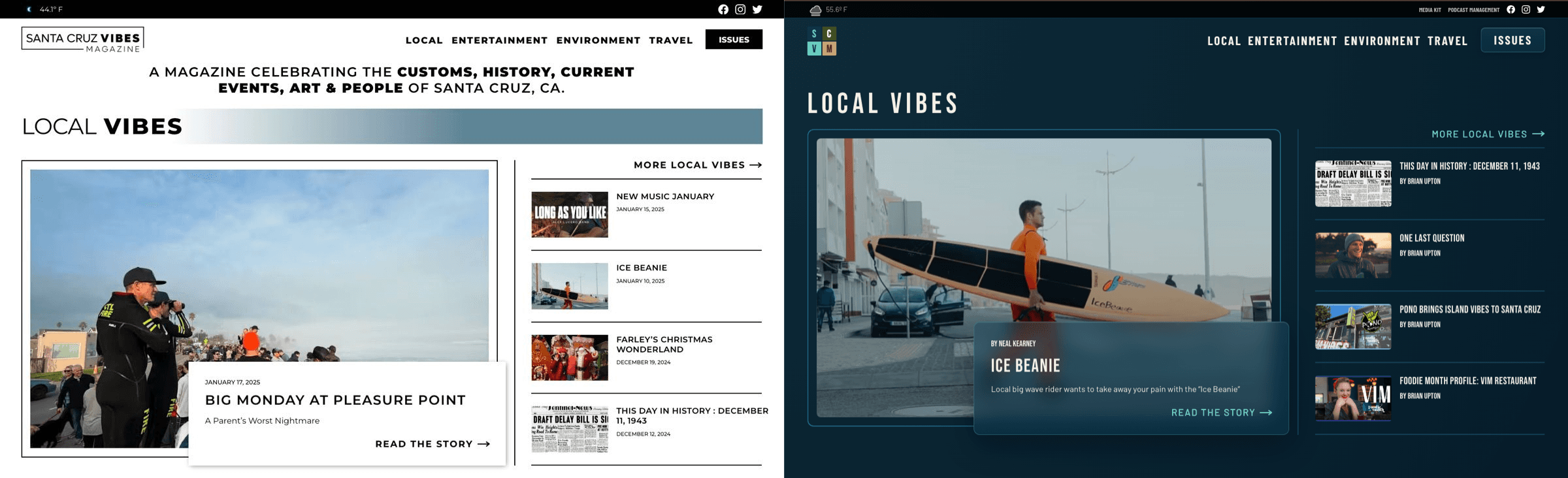Santa Cruz Vibes Magazine Website Homepage before and after designs by El Dorado Creative
