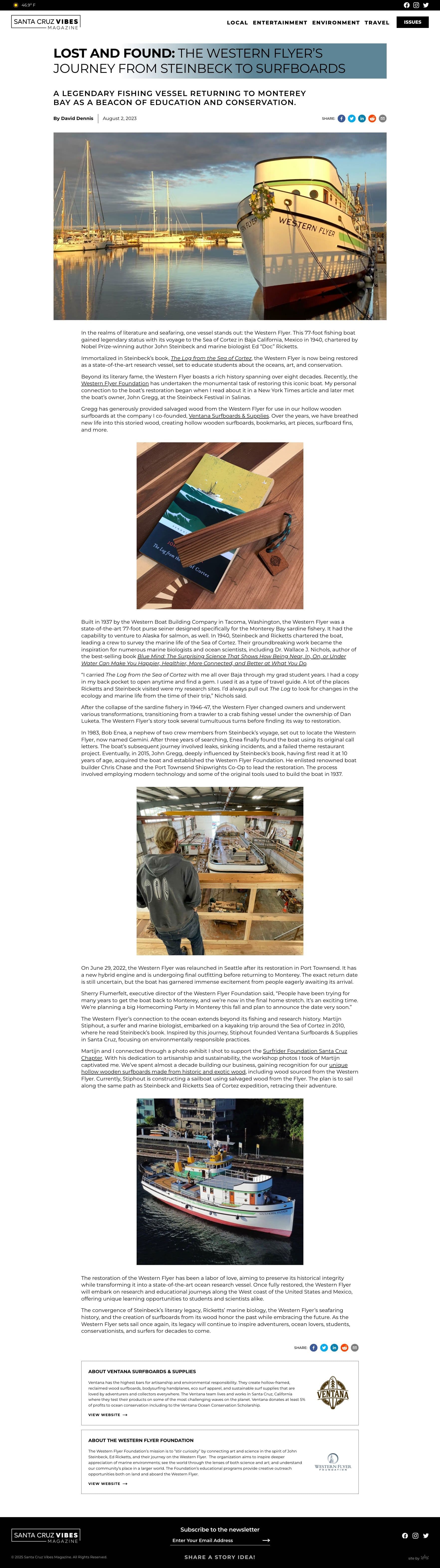 Screenshot of full page article on Santa Cruz Vibes Magazine website.