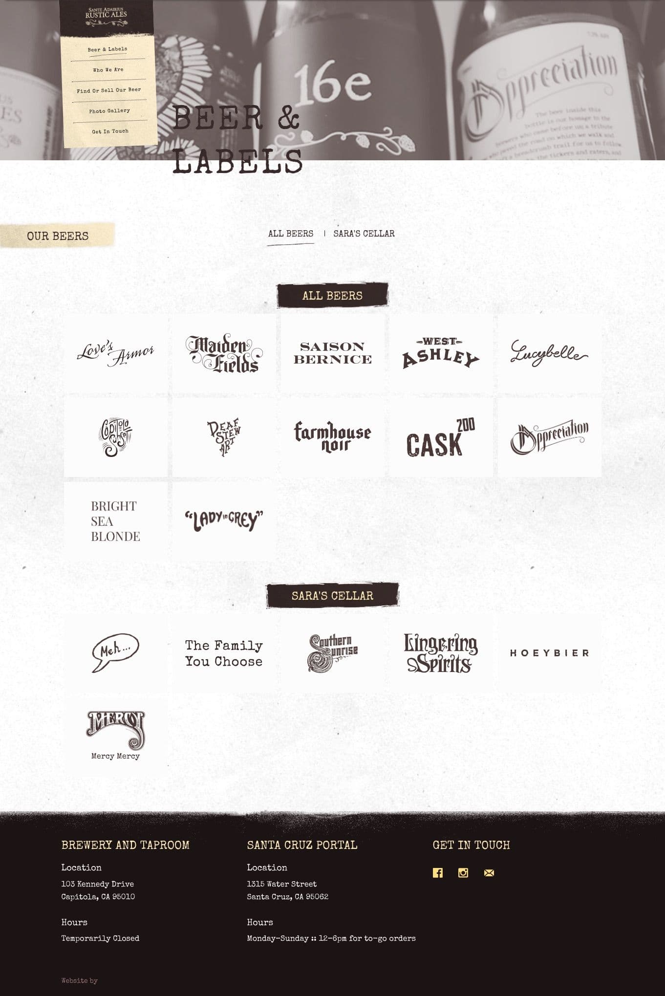 Screenshot from a beers listing from a local brewery website developed by El Dorado Creative