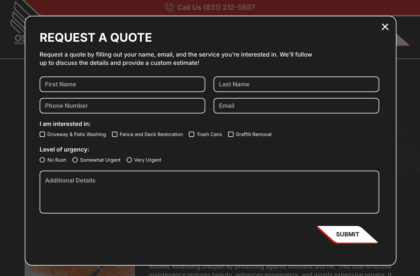 Osprey Service Industries website quote request form